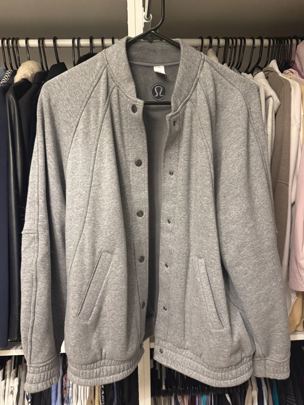 lululemon athletica Light Gray Snap Bomber Jacket